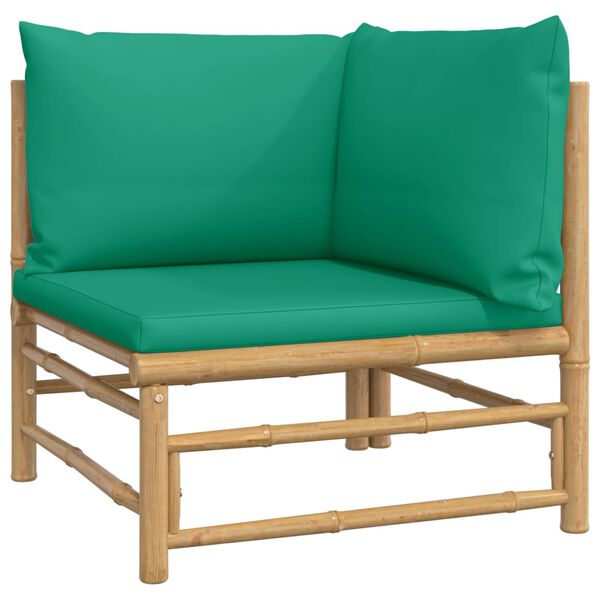 vidaXL 6 pcs conjunto lounge de jardim bambu c/ almofad&otilde;es verdes
