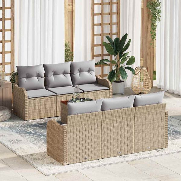 vidaXL Conjunto de Sof&aacute; de Jardim 7 pcs Bege e Cinza Claro vime PE