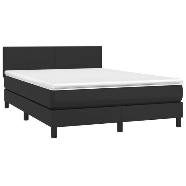 vidaXL Cama box spring c/ colch&atilde;o/LED 140x190cm couro artificial preto