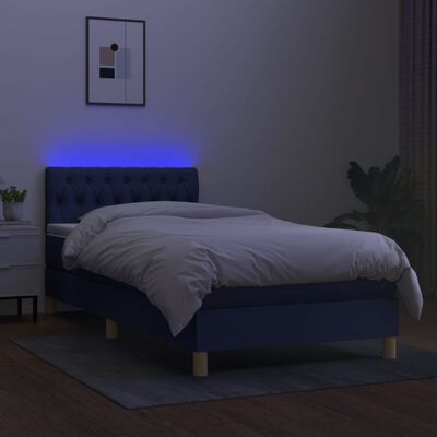 vidaXL Cama box spring c/ colchão e LED 90x200 cm tecido azul