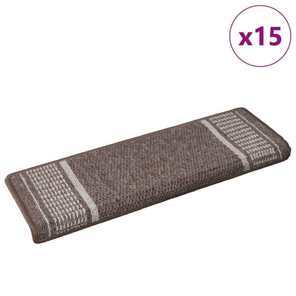 vidaXL Tapetes Adesivos para Escadas 15 pcs Castanho 65 x 21 x 4 cm