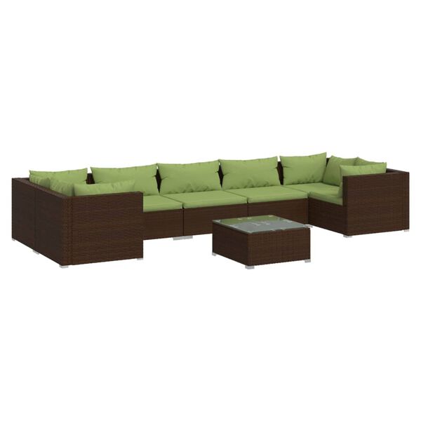 vidaXL 8 pcs conjunto lounge jardim c/ almofadões vime PE castanho