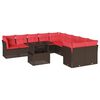 vidaXL Conjunto de sof&aacute; de jardim com 11 pe&ccedil;as e almofadas em rattan sint&eacute;tico marrom