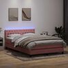 vidaXL Cama box spring c/ colch&atilde;o e LED 160x220 cm veludo rosa