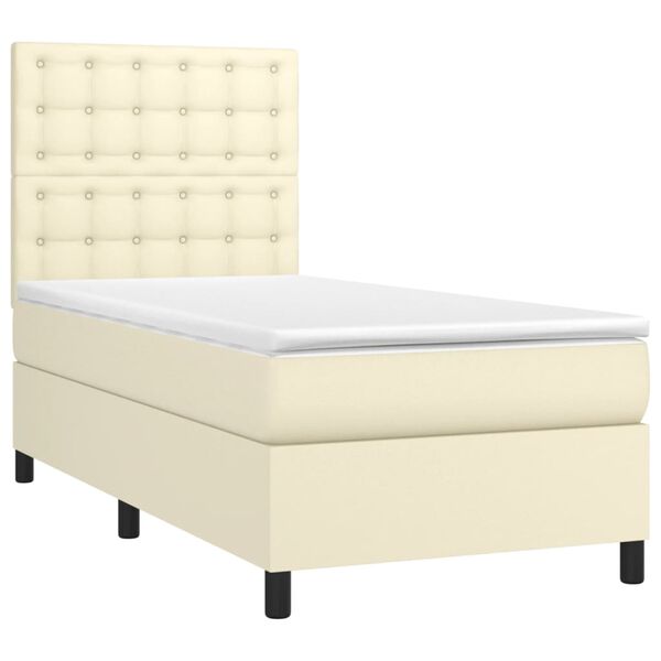 vidaXL Cama com molas/colch&atilde;o 90x200 cm couro artificial cor creme