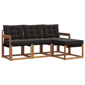 vidaXL Conjunto de Sof&aacute;s para Exterior 4 pcs Natural e Preto