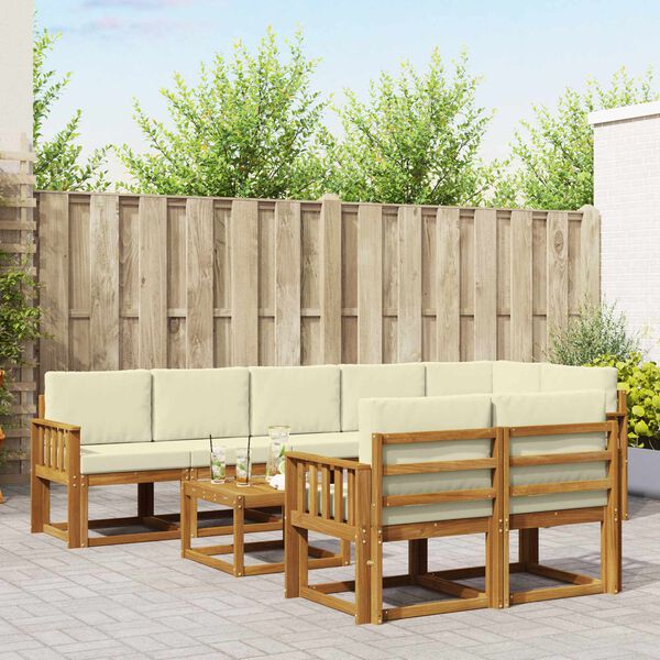 vidaXL Conjunto de Sof&aacute;s para Exterior 9 pcs Natural e Creme