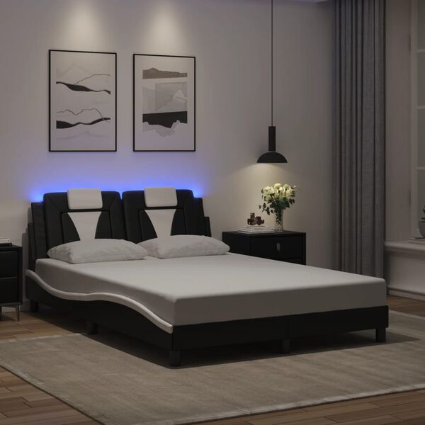 vidaXL Estrutura de cama Viana com LED sem colch&atilde;o 120x200cm preto/branco