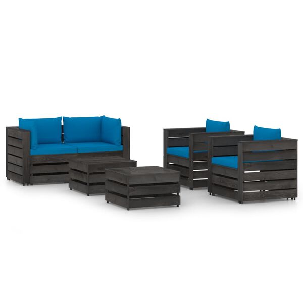 vidaXL 6 pcs conj. lounge jardim + almofad&otilde;es madeira impreg. cinzento