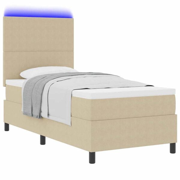 vidaXL Cama Box Spring LED Cinza Claro e Branco 90 x 200 cm