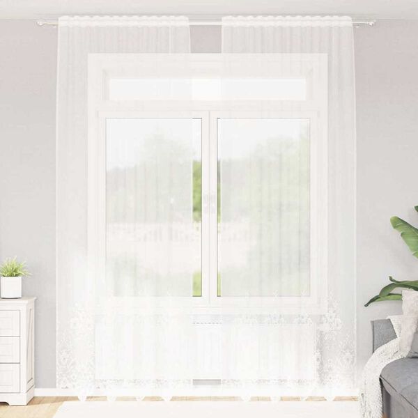 vidaXL Cortina de Renda com cortinas Branco 260 x 150 cm Poli&eacute;ster