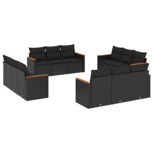 vidaXL 12 pcs conjunto de sof&aacute;s de jardim c/ almofad&otilde;es vime PE preto