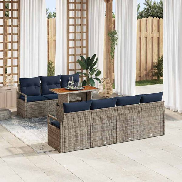 vidaXL Conjunto de Sof&aacute; de Jardim com almofada 8 pcs Cinza e Azul