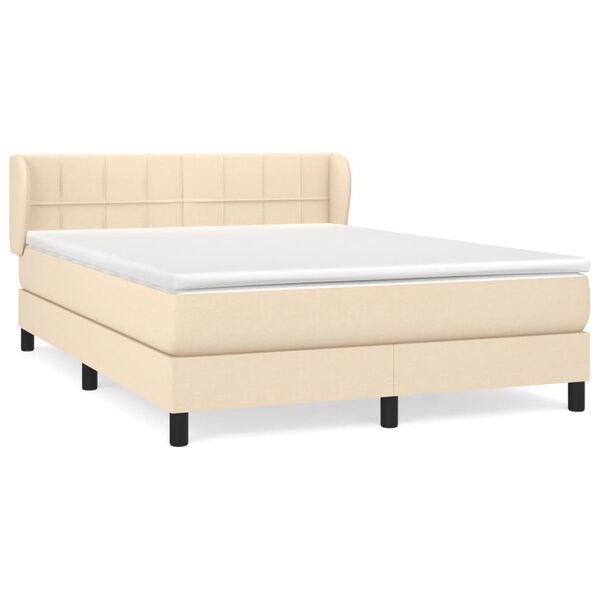 vidaXL Cama com molas/colch&atilde;o 140x200 cm tecido cor creme