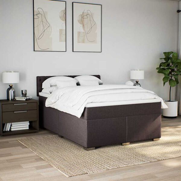 vidaXL Cama com molas/colch&atilde;o 140x190 cm tecido castanho-escuro