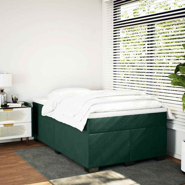 vidaXL Cama boxspring com colch&atilde;o 120x200 cm veludo verde-escuro