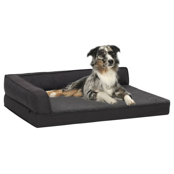 vidaXL Cama para c&atilde;es ergon&oacute;mica 75x53 cm aspeto linho pel&uacute;cia preto
