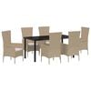 vidaXL Conjunto de Jantar para Jardim 7 unid. Bege vime PE