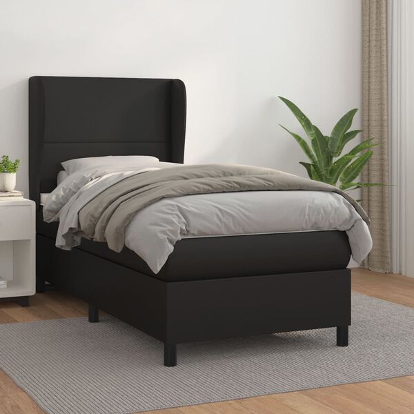 vidaXL Cama com molas/colch&atilde;o 80x200 cm couro artificial preto