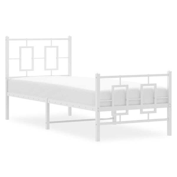 vidaXL Estrutura de cama com cabeceira e p&eacute;s 75x190 cm metal branco
