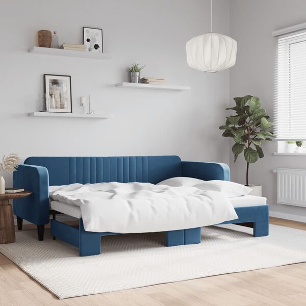 vidaXL Sofá-cama com gavetão 80x200 cm veludo azul