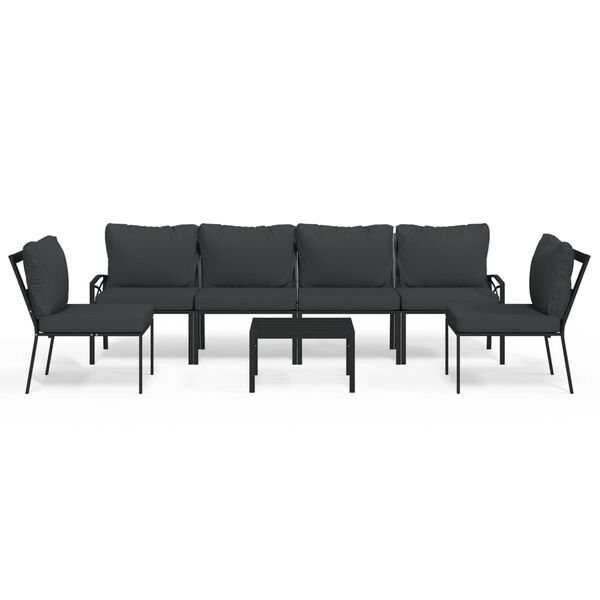 vidaXL 7 pcs conjunto lounge de jardim aço c/ almofadões cinzentos