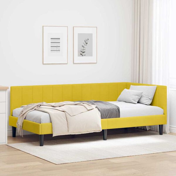 vidaXL Estrutura de Cama de Canto Amarelo 90 cm x 190 cm Veludo