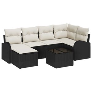 vidaXL Conjunto de Sof&aacute;s com almofada 7 pcs Preto e Branco vime PE