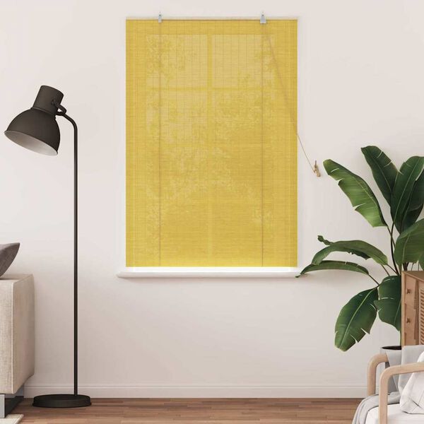 vidaXL Estores de rolo com cortinas Manual Amarelo 110 x 160 cm Bambu