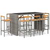 vidaXL 7 pcs conjunto de bar p/ jardim vime PE/ac&aacute;cia maci&ccedil;a cinzento