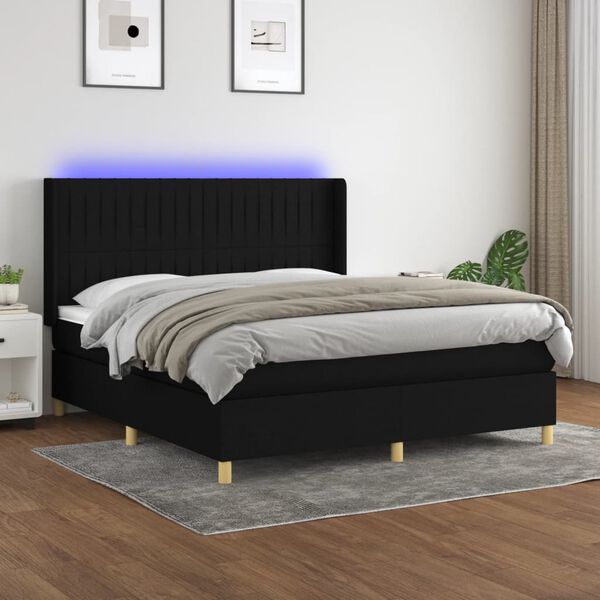 vidaXL Cama box spring c/ colch&atilde;o e LED 180x200 cm tecido preto