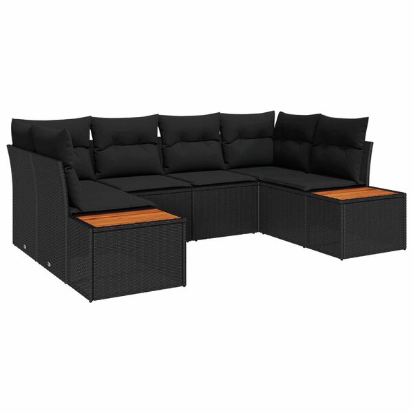 vidaXL Conjunto de Sof&aacute; de Jardim com almofada 6 pcs Preto Polirattan