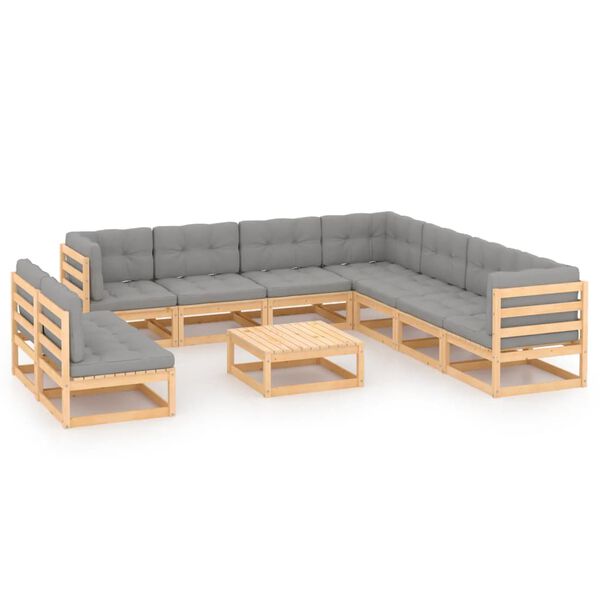 vidaXL 10 pcs conjunto lounge de jardim c/ almofad&otilde;es pinho maci&ccedil;o