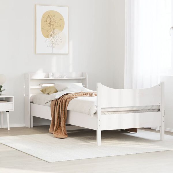 vidaXL Estrutura de cama com cabeceira 90x200 cm pinho maciço branco