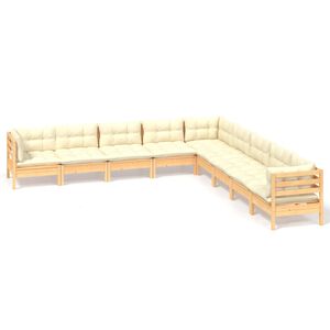 vidaXL 9 pcs conjunto lounge jardim c/ almofad&otilde;es creme pinho maci&ccedil;o