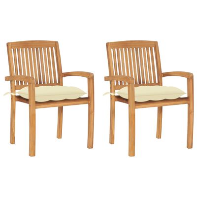 vidaXL Cadeiras de jardim c/ almofadões branco nata 2 pcs teca maciça