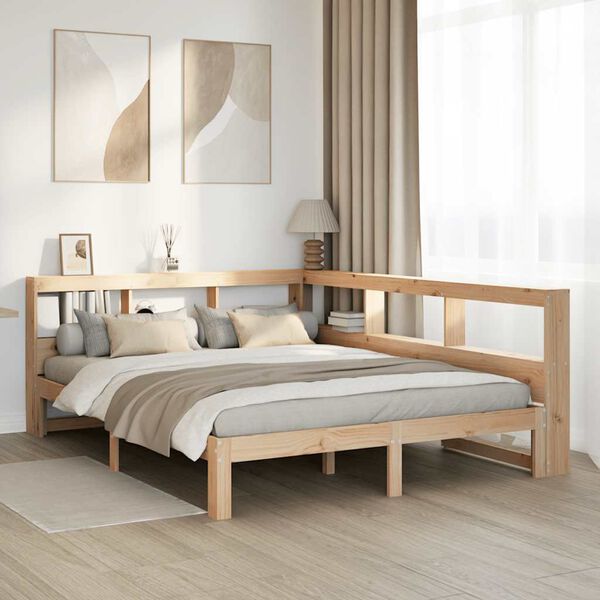 vidaXL Cama com estante sem colch&atilde;o 140x190 cm pinho maci&ccedil;o