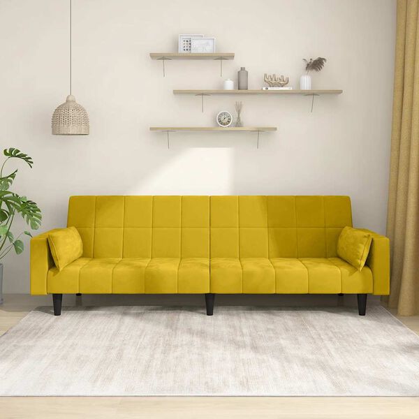 vidaXL Sof&aacute;-cama 2 lugares com duas almofadas veludo amarelo