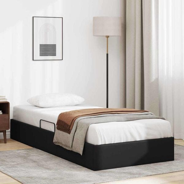 vidaXL Cama com Armazenamento Preto 90 x 190 cm Couro sint&eacute;tico