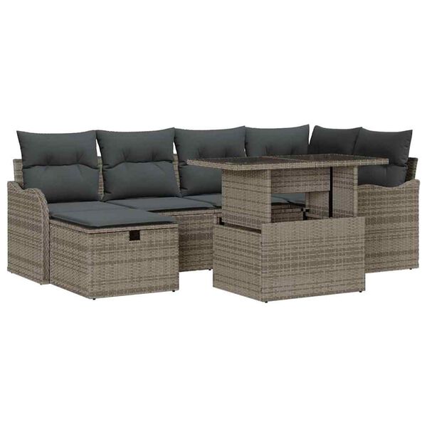vidaXL Conjunto de Sof&aacute; de Jardim 7 pcs Cinzeto Rattan Sint&eacute;tico
