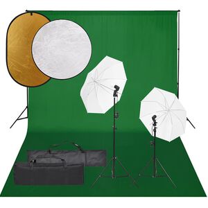 vidaXL Kit est&uacute;dio fotogr&aacute;fico c/ conj. de ilumina&ccedil;&atilde;o/fundo/refletor