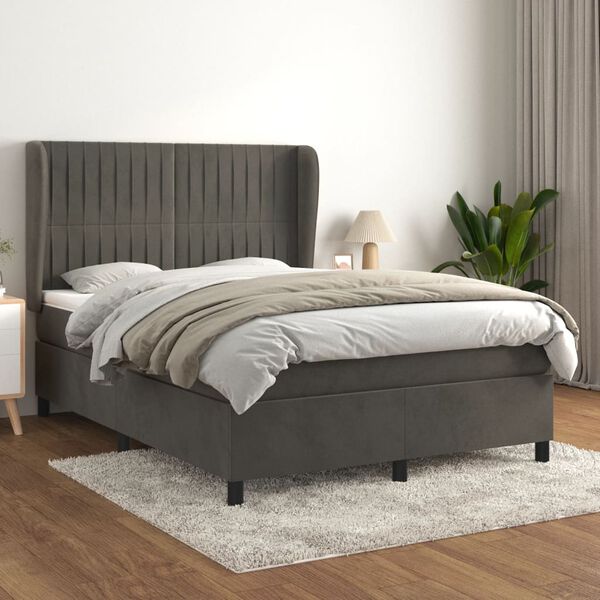 vidaXL Cama com molas/colch&atilde;o 140x190 cm veludo cinzento-escuro