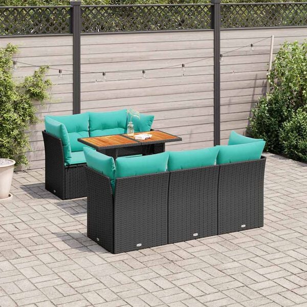 vidaXL 6 pcs conjunto sof&aacute;s de jardim c/ almofad&otilde;es vime PE preto
