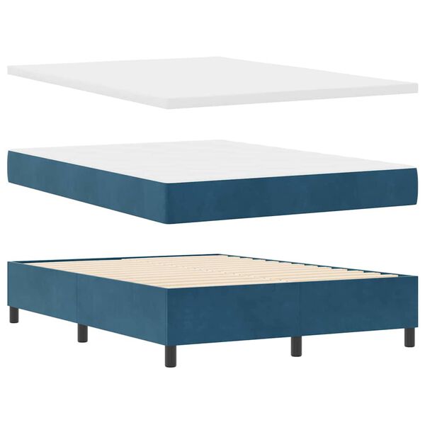 vidaXL Cama Box com colch&atilde;o Azul escuro 160 x 200 cm Veludo
