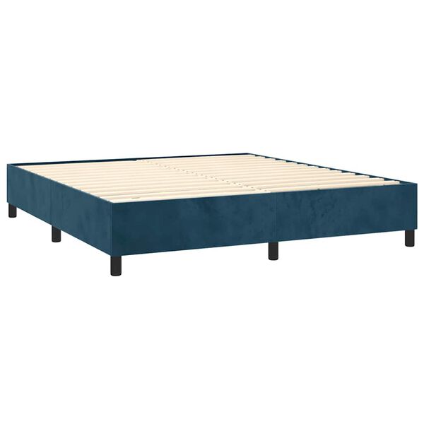 vidaXL Cama com molas/colch&atilde;o 160x200 cm veludo azul-escuro