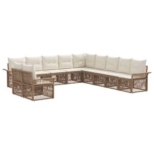 vidaXL Conjunto de Sof&aacute; de Jardim 11 unid. Bege vime PE