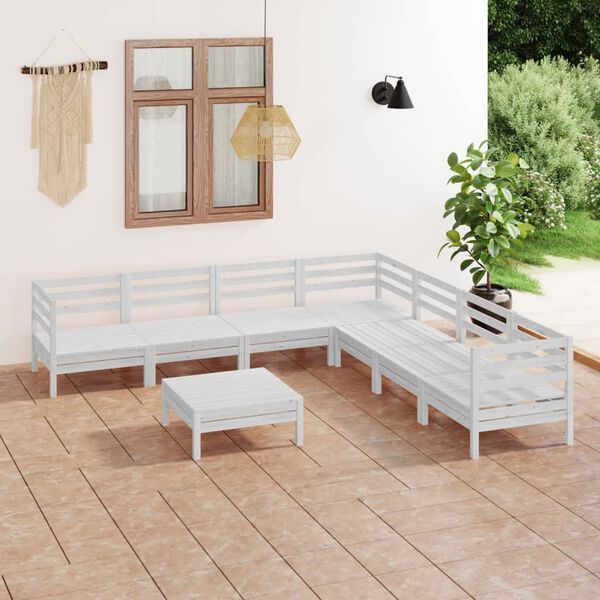 vidaXL 8 pcs conjunto lounge de jardim pinho maci&ccedil;o branco