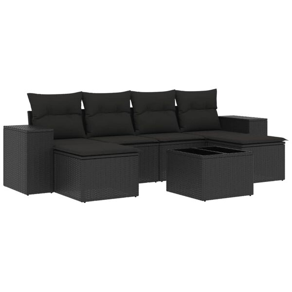 vidaXL 7 pcs conjunto de sof&aacute;s p/ jardim c/ almofad&otilde;es vime PE preto