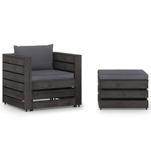 vidaXL 2 pcs conj. lounge jardim + almofad&otilde;es madeira impreg. cinzento