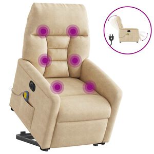vidaXL Poltrona de massagens el&eacute;trica elevat&oacute;ria microfibra cor creme